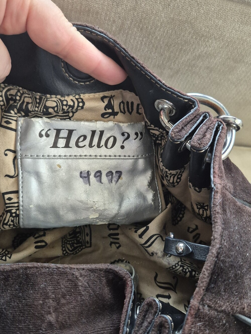 Vintage Juicy Couture Daydreamer Velour Tote Bag Brown Y2K Silver Crest Heart - Picture 11 of 17